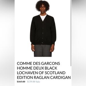 Comme des Garcons Homme Black Raglan Distressed Cardigan